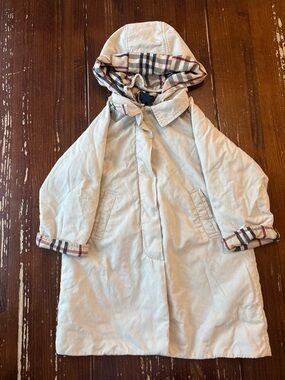 Burberry Cream Hooded Kids Raincoat with Plaid Lining